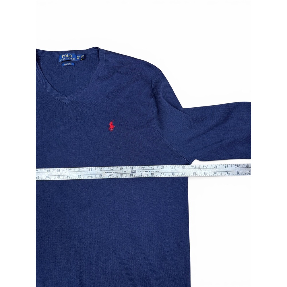 Lot of 2 Polo Ralph Lauren Mens XL Pima Cotton V-Neck Sweaters Gray Navy Blue - Picture 6 of 10